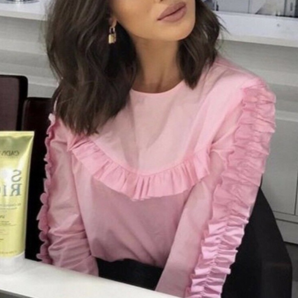 NWT ZARA pink frill bell sleeve top